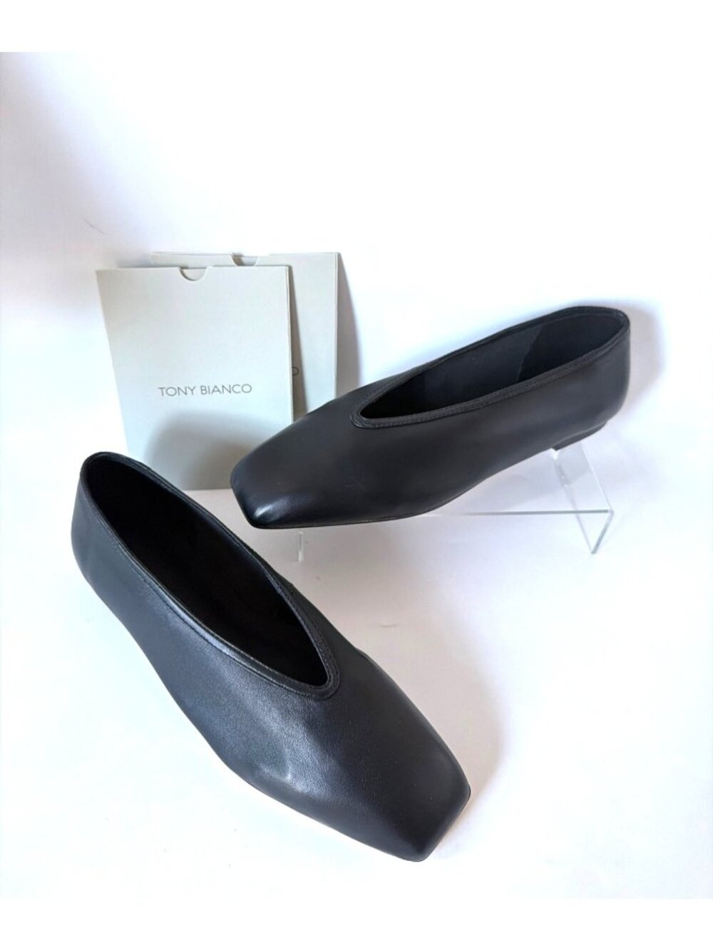 Tony Bianco Bianca Black Nappa Leather Square-Toe Slip-On Flats Size 6.5M